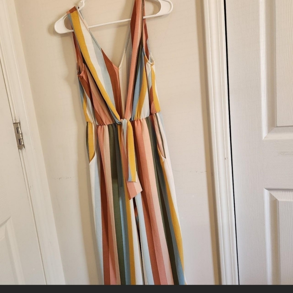 AUW multicoloured rainbow crop wideleg jumpsuit Size S #stripes #rainbow